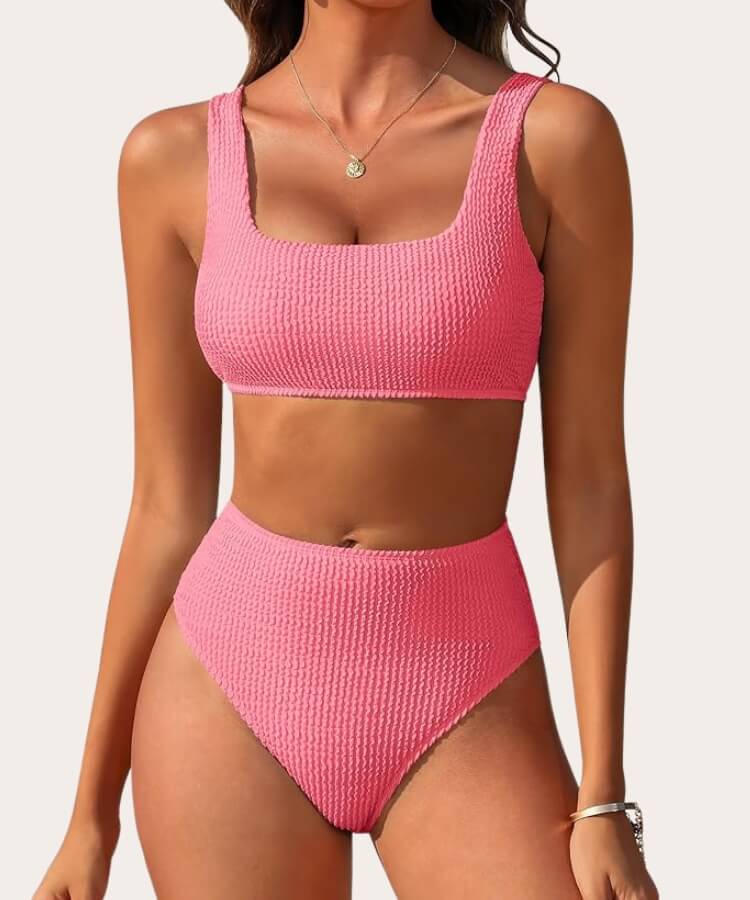 Two-piece ribbed bikini with high-waisted bottoms