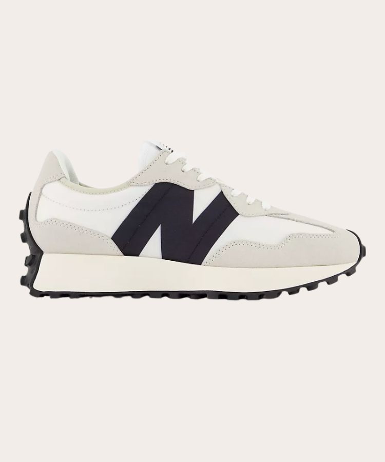 Neutral-toned New Balance 327 sneakers.
