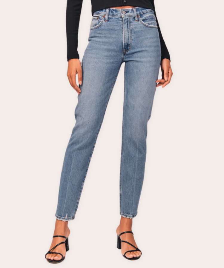 Product shot of Abercrombie high-rise Mom Jeans.