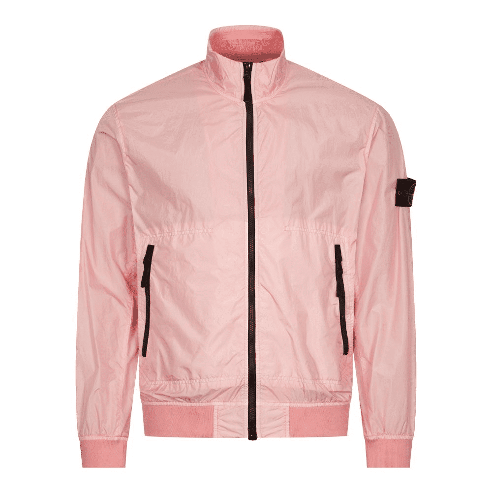 Stone Island light pink bomber jacket with the signature sleeve patch.