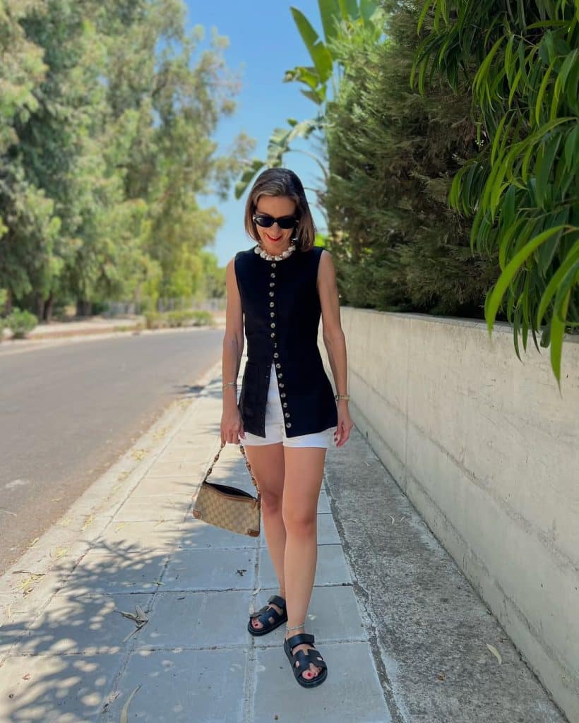 Sophisticated street style outfit featuring a semi-transparent skirt layer.