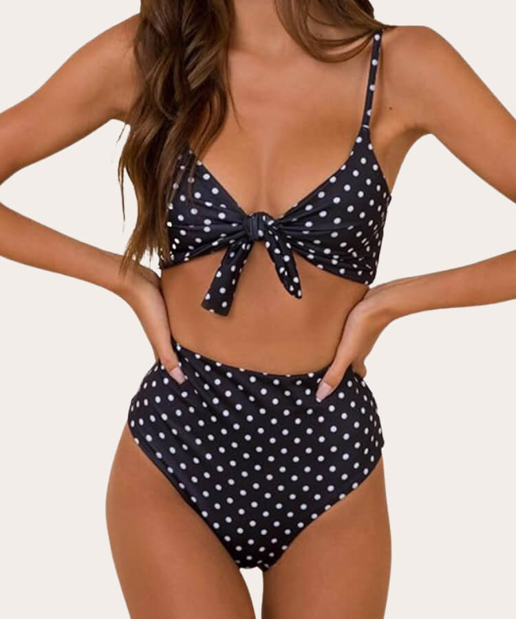 High-waisted bikini with a front tie-knot detail on the top