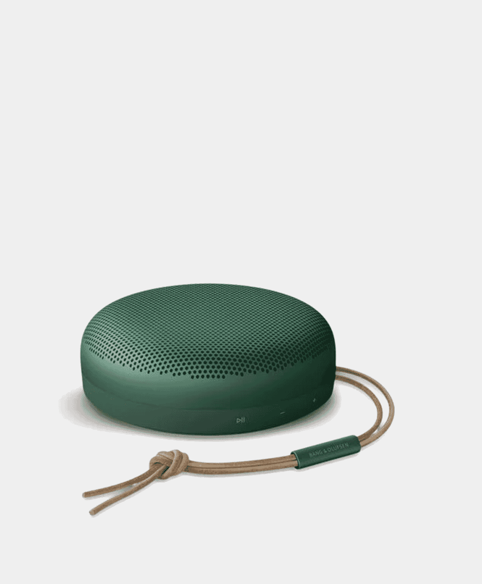 Moss-green Bang & Olufsen portable speaker.