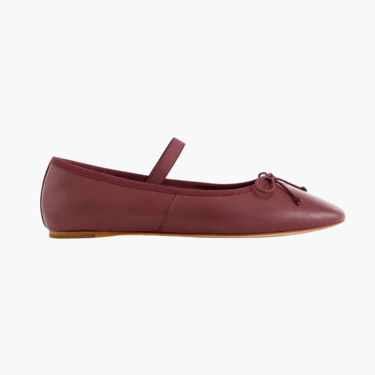 Quince Italian Leather Mary Jane Ballet Flats in a minimalist design.