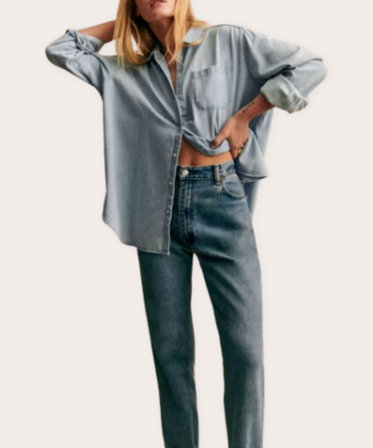 Sézane Max Shirt in light denim wash.