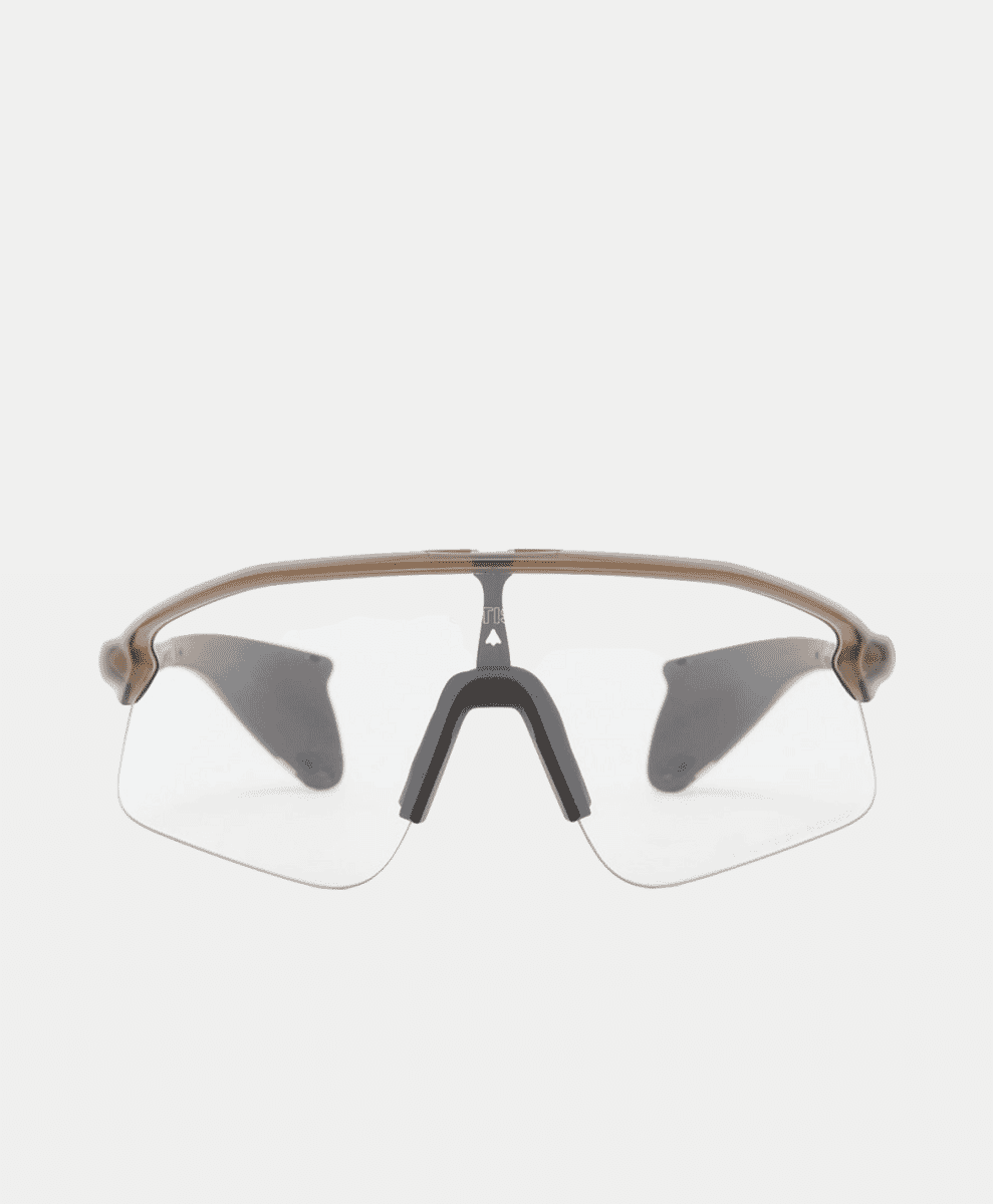Sleek, transparent-lensed sport sunglasses with a brown-tinted frame.