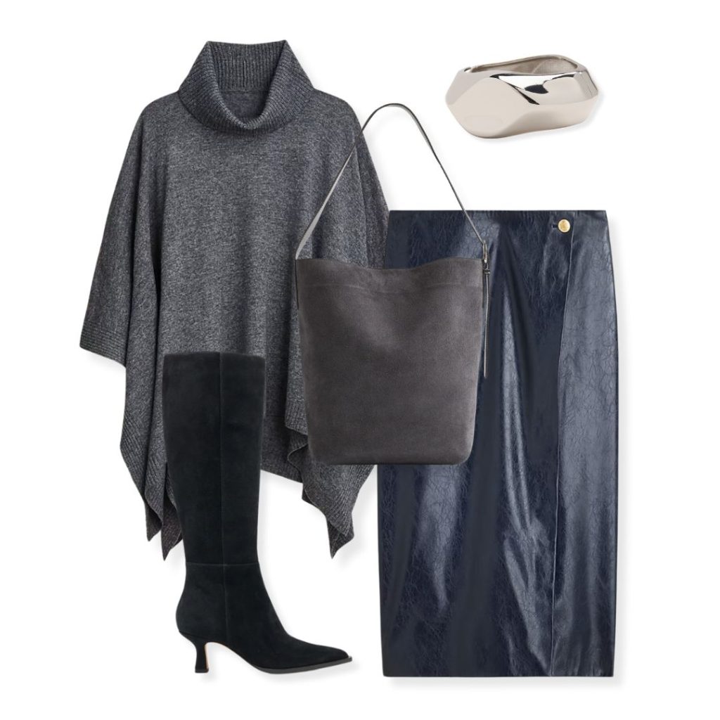 A close-up of a sequined baguette-style handbag and a signature gold nameplate necklace.