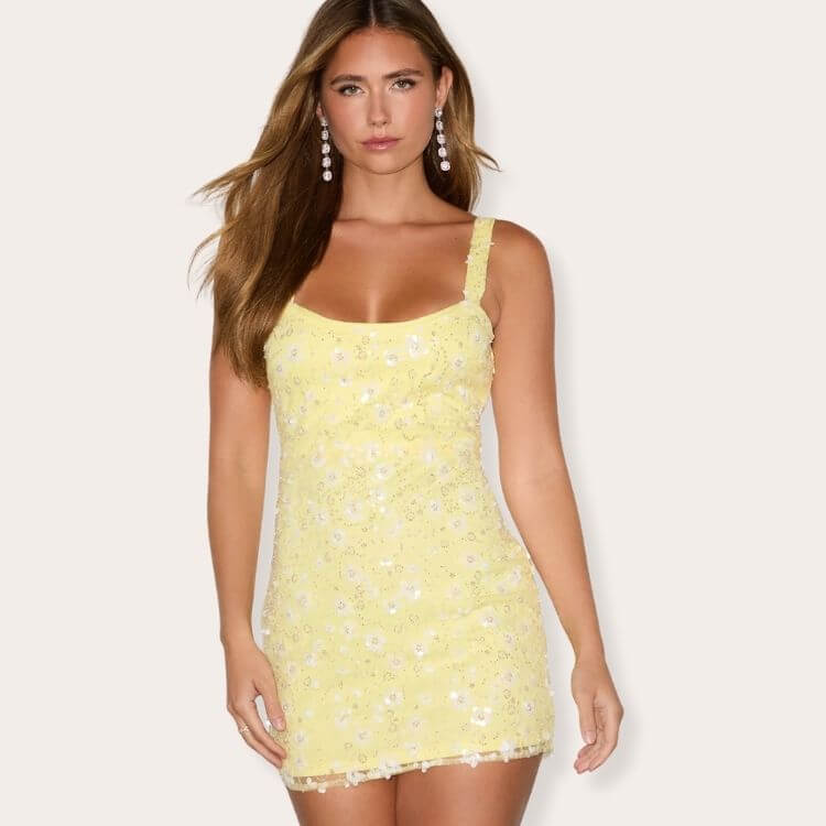 Yellow sequin mini dress