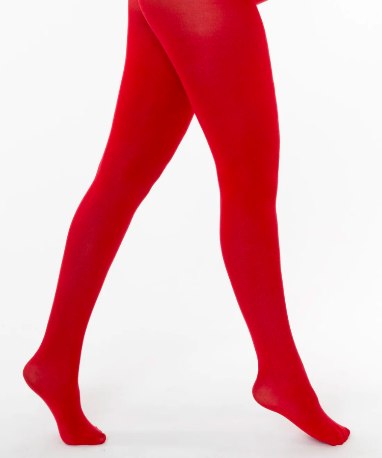 A pair of classic opaque red tights.