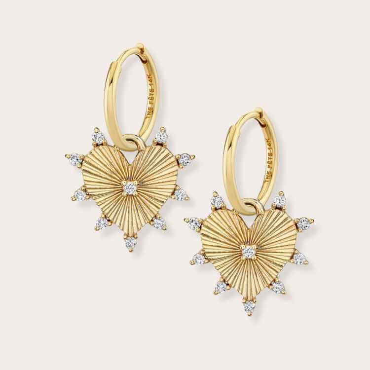 The Fête Halo Heart Earrings with gold detailing