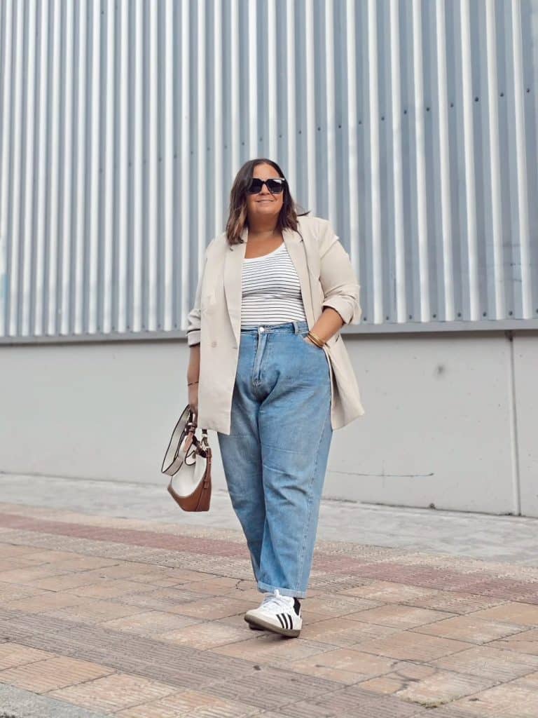 A cropped jacket styled to create the illusion of longer legs.