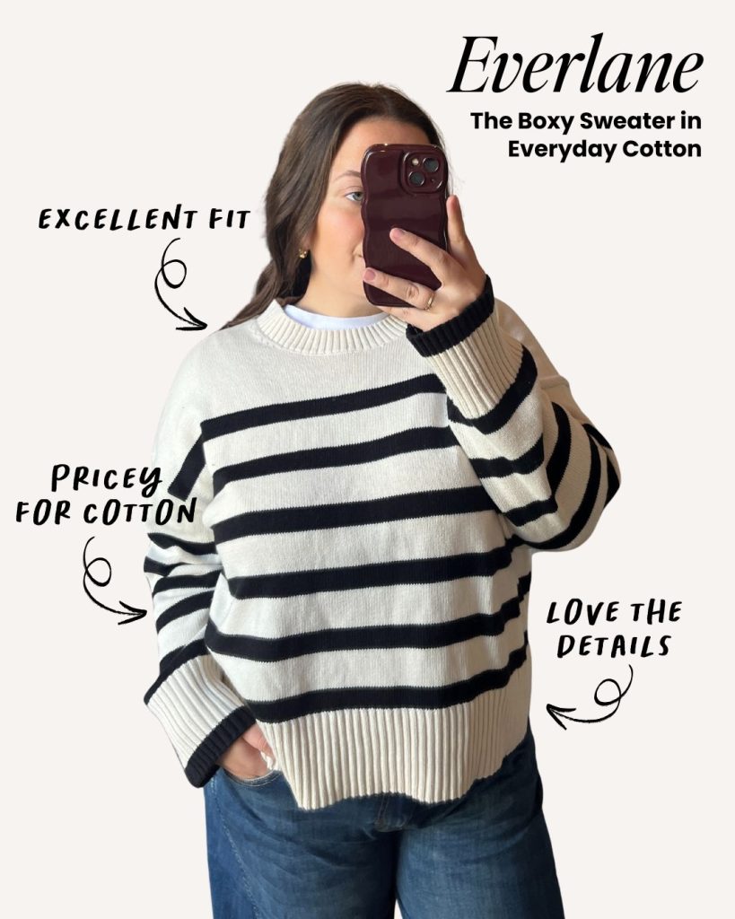 Lifestyle photo of the Everlane boxy cotton crewneck sweater.