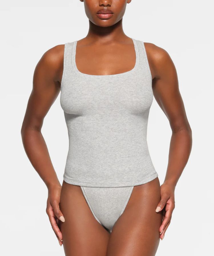 White cotton rib tank top from Skims.