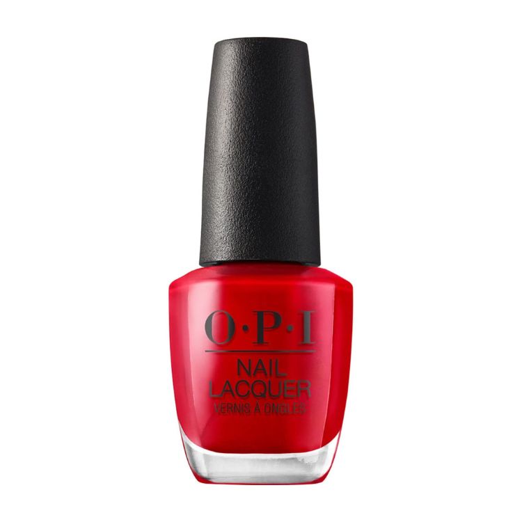 A bottle of OPI Big Apple Red nail polish.