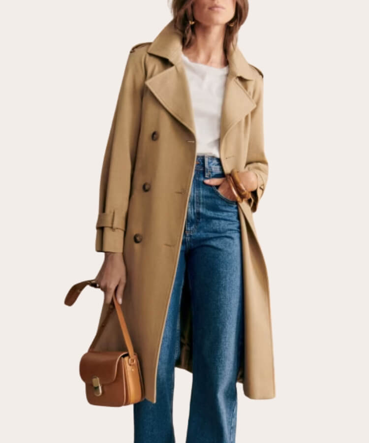 Classic beige Sézane trench coat.