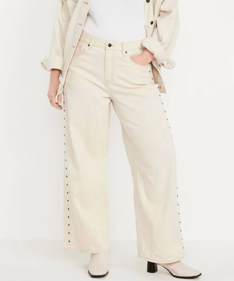 Old Navy Wide-Leg Studded Jeans with silver hardware details.