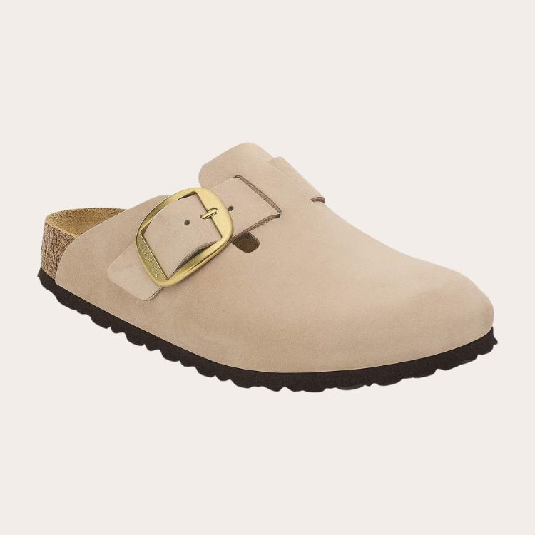 Birkenstock Boston Big Buckle Clogs in a premium finish.