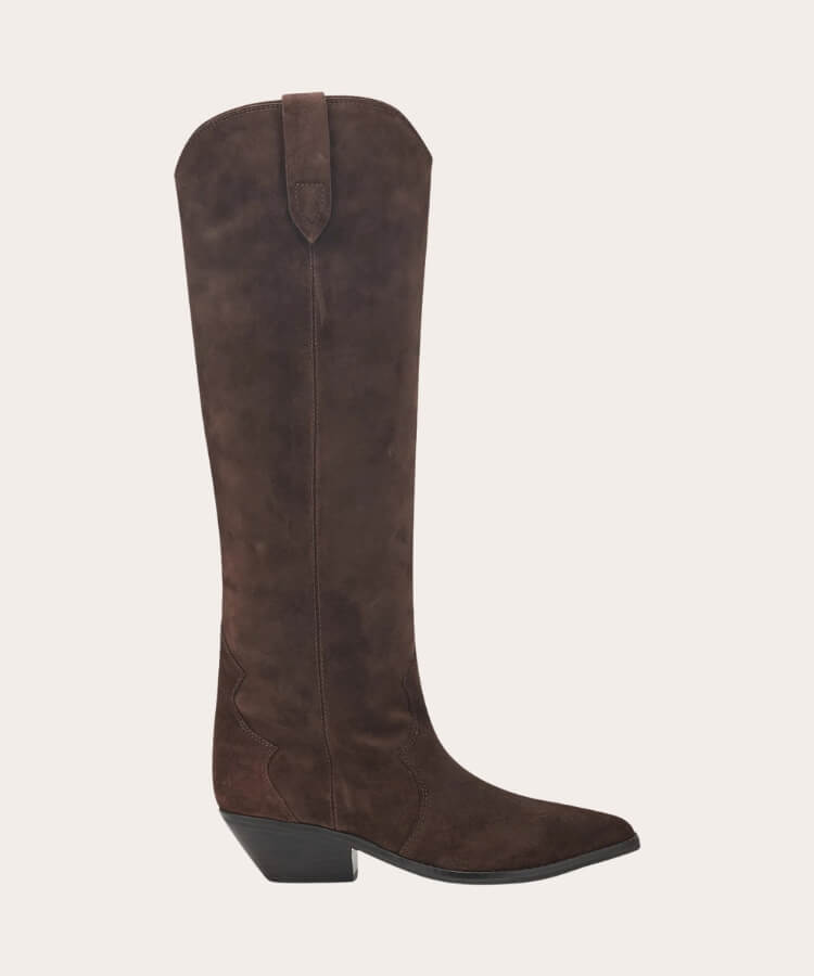 Marc Fisher pull-on suede western boots with a sleek pointed toe.