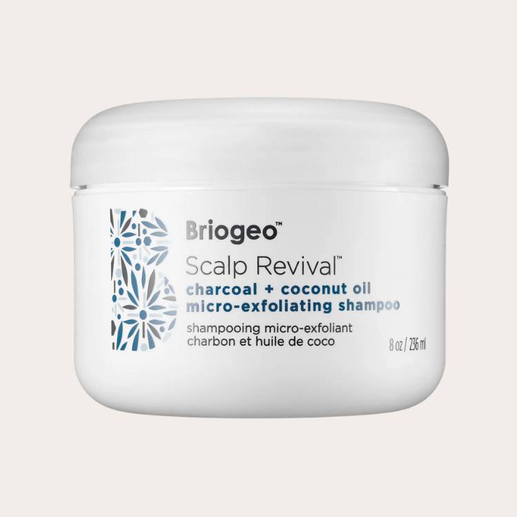 Briogeo Scalp Revival Charcoal + Coconut Oil Micro-exfoliating Scalp Scrub Shampoo jar.