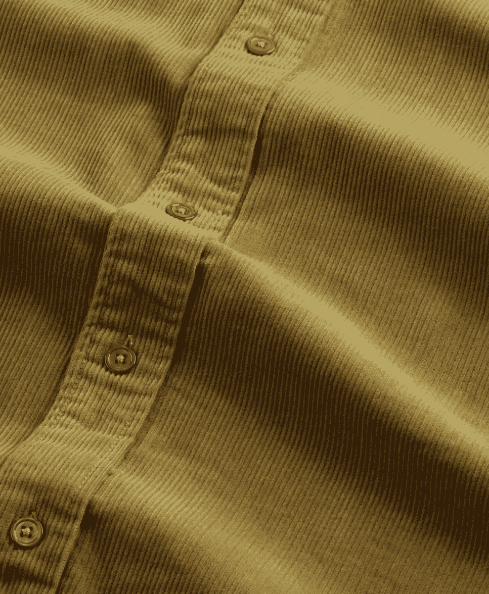 Macro shot of corduroy fabric showing vertical ribs and texture detail in earth tones.