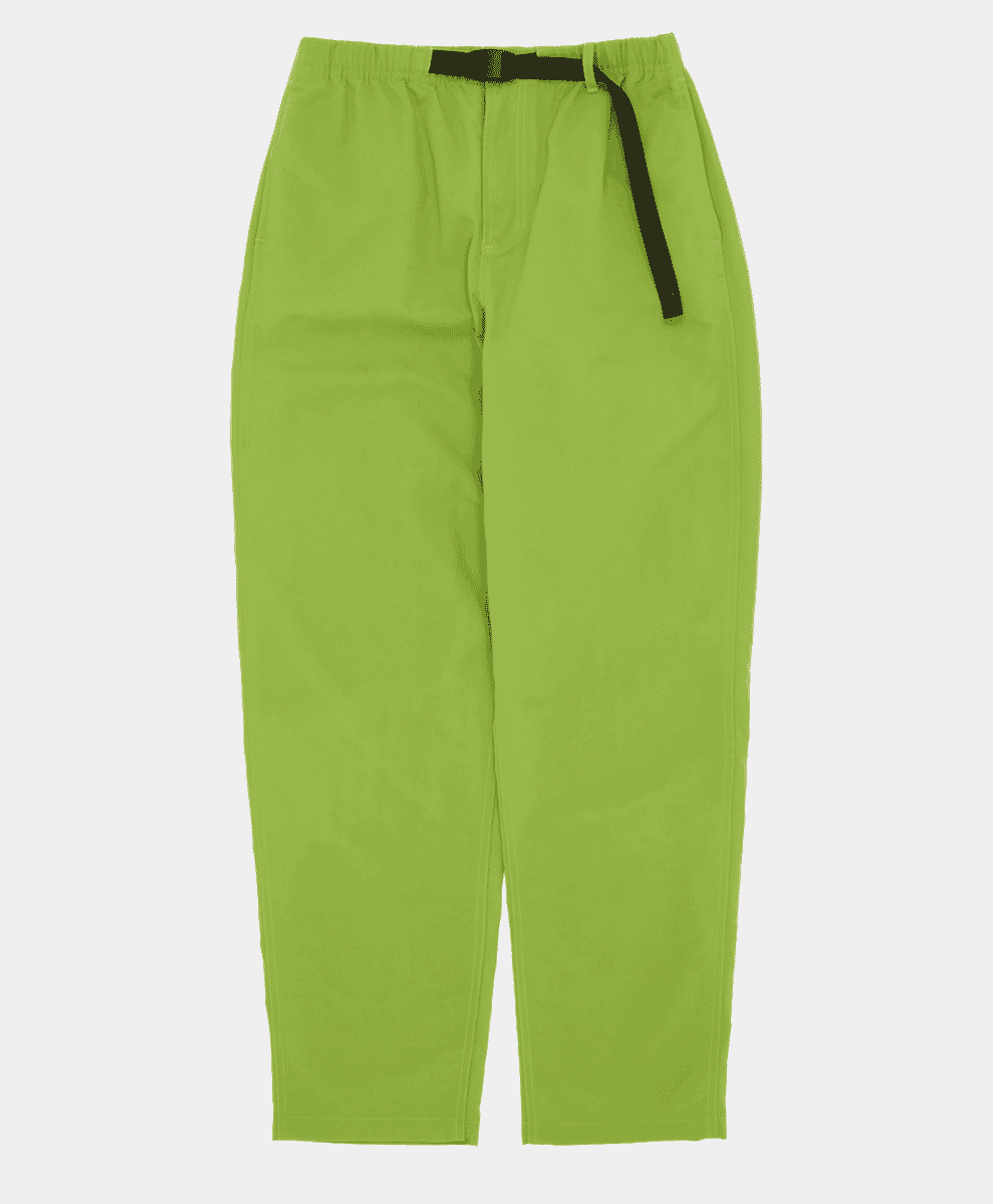 Flat lay of lime green cargo-style pants with an elastic waistband.