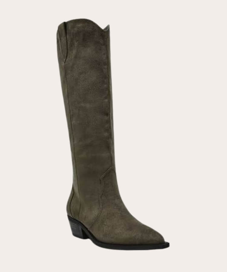 Dolce Vita knee-high cowboy boots with a modern tapered heel.
