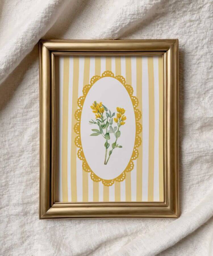 Minimalist wall art print of yellow flowers.