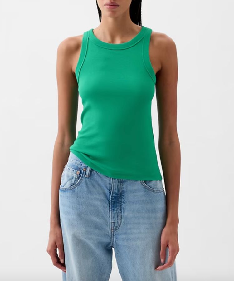 Slim-fit white rib halter tank from GAP.