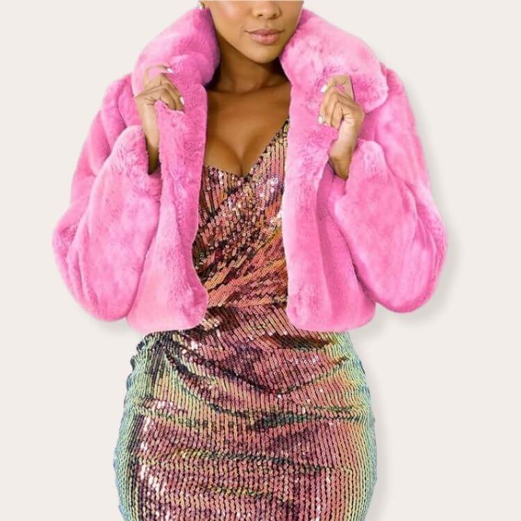 Fluffy brown faux fur jacket