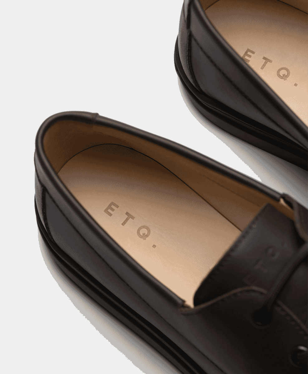 Close-up of the ETQ branding on the black leather insole.