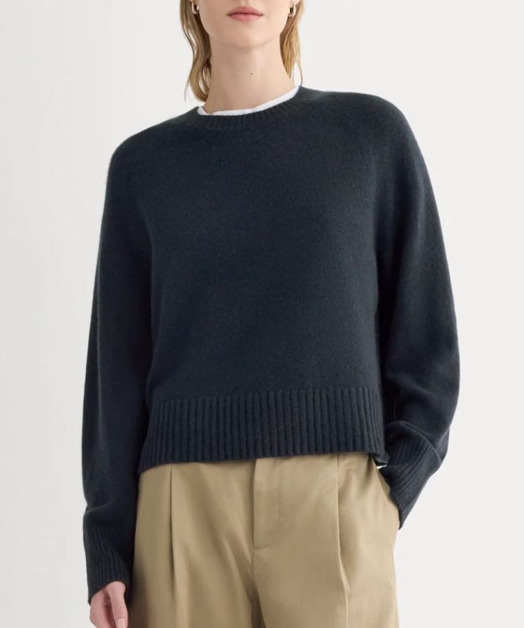 Product catalog shot of The Boxy Crew in Cashmere by Everlane.