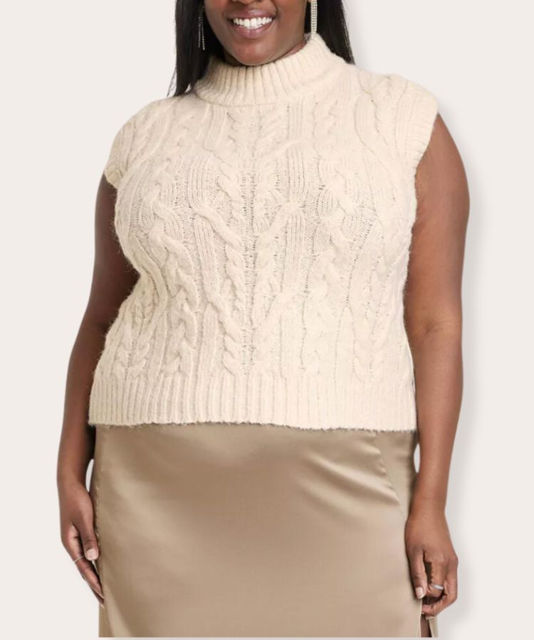 Cream-colored A New Day sweater vest with a knit texture.