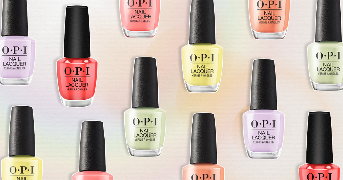 A collection of colorful OPI nail polish bottles in summer shades