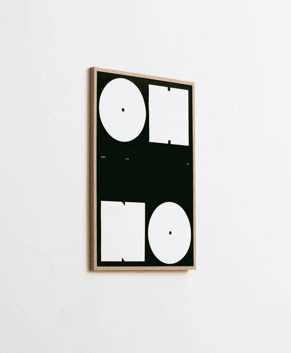 Black and white typography print with the words 'OH NO' in bold white letters.