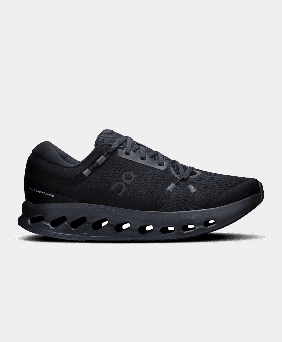 A black On Cloudsurfer 2 running shoe with green accents on a white background.