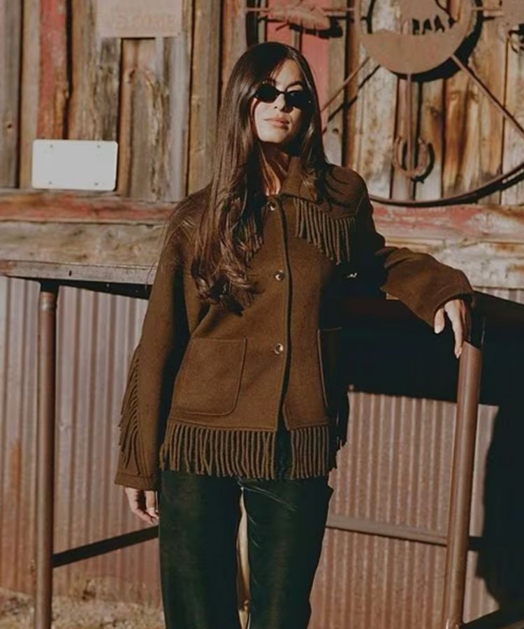 The Alexa Double Face Wool Blend Fringe Jacket.