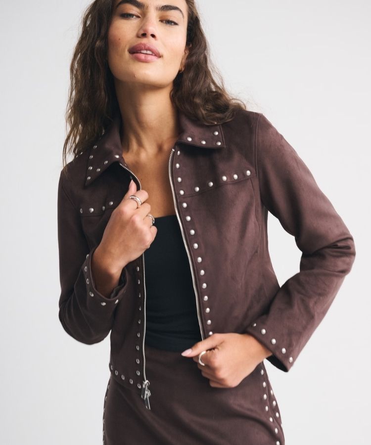 Abercrombie & Fitch Studded Vegan Suede Jacket.