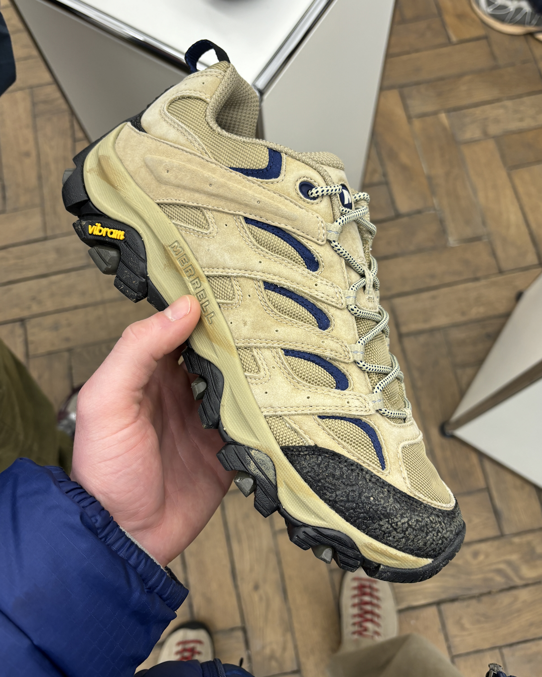 Top-down view of the Song for the Mute x adidas SL72 Pro featuring patchwork textures and a toggle lacing system.