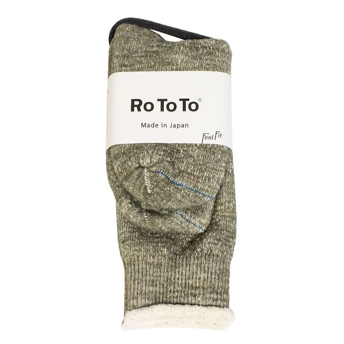 Olive green heathered crew socks with white fleece lining by RoToTo.