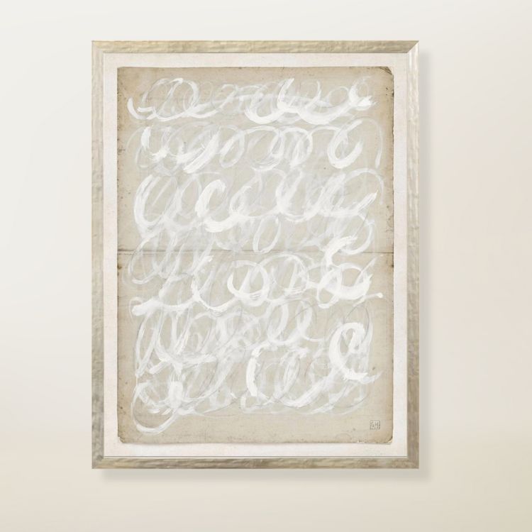 An abstract painting with neutral and earthy tones.