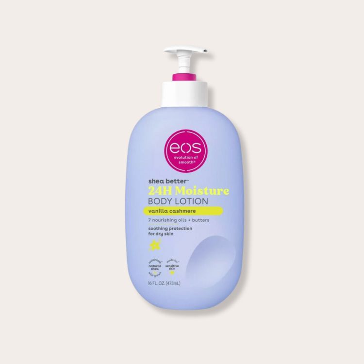Bottle of eos Vanilla Cashmere Body Lotion.