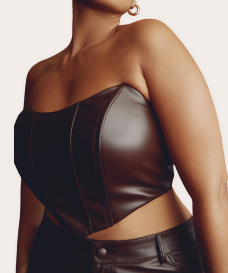 Black faux leather corset from Eloquii.