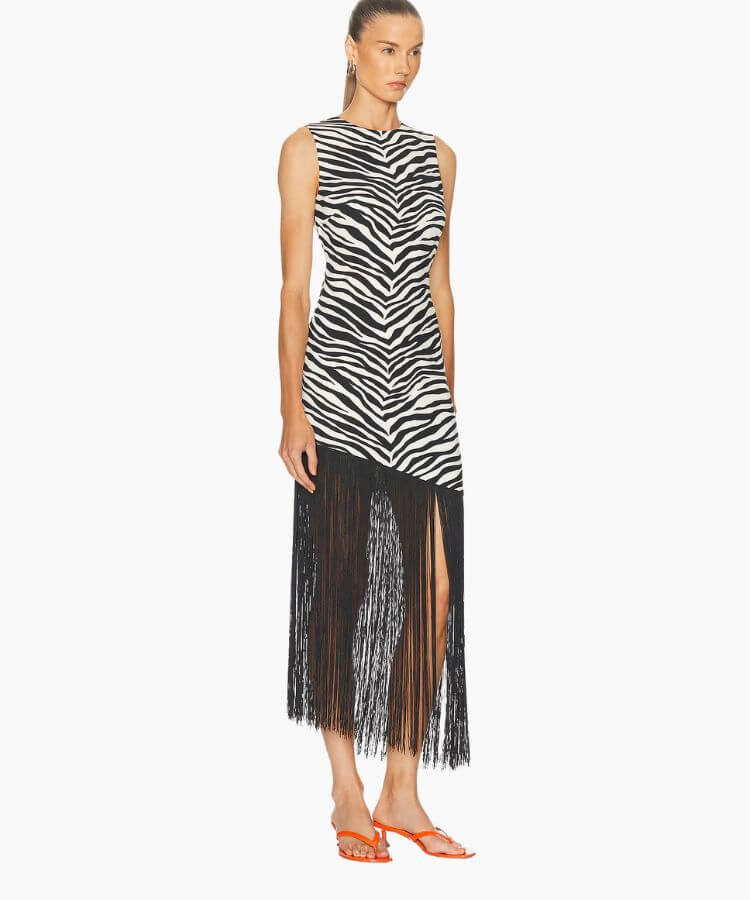 Revolve Casablanca Fringe Dress with zebra pattern