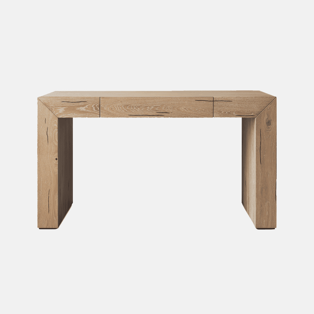 Minimalist light oak desk with clean geometric lines and a natural finish.