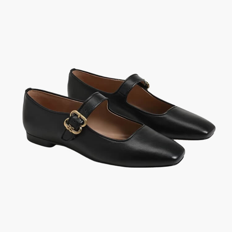 Polished leather Mary Jane flats with a signature buckle from Sam Edelman.