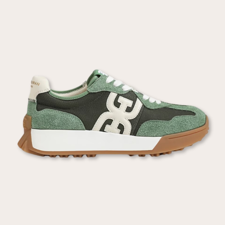 Sam Edelman Langley lace-up sneakers in fern green suede.