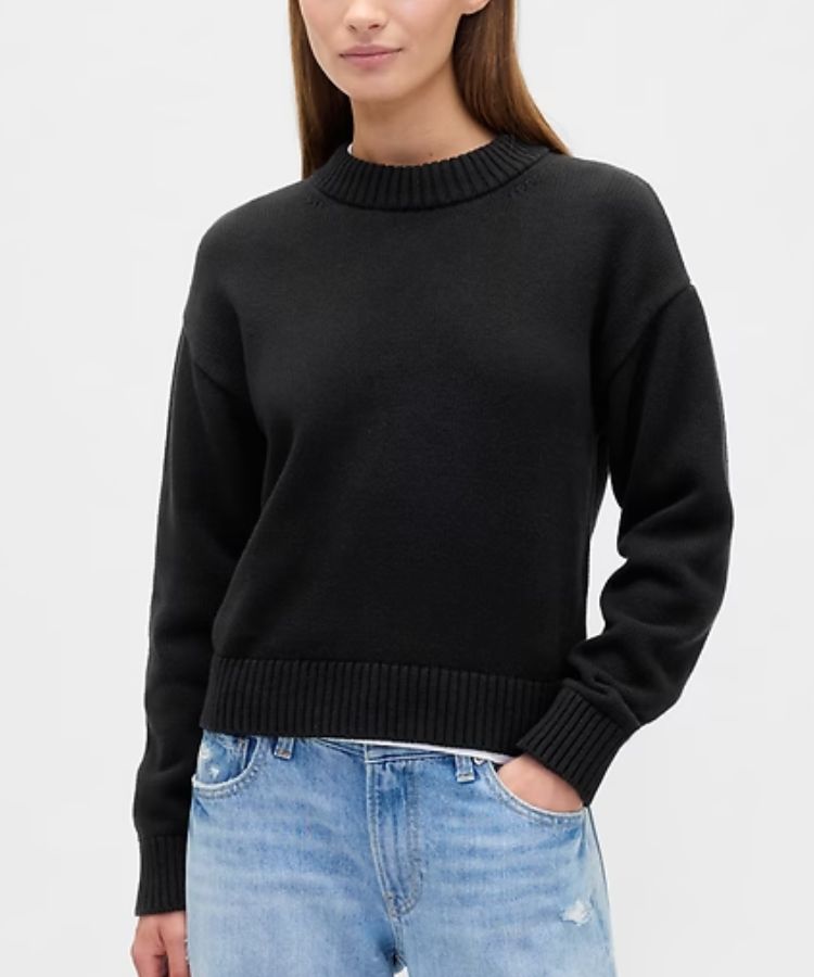 Product image of the Relaxed Cropped Crewneck Sweater from Gap Factory.