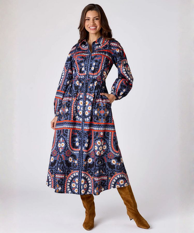 Crosby Lucille Dress with a vibrant floral pattern.