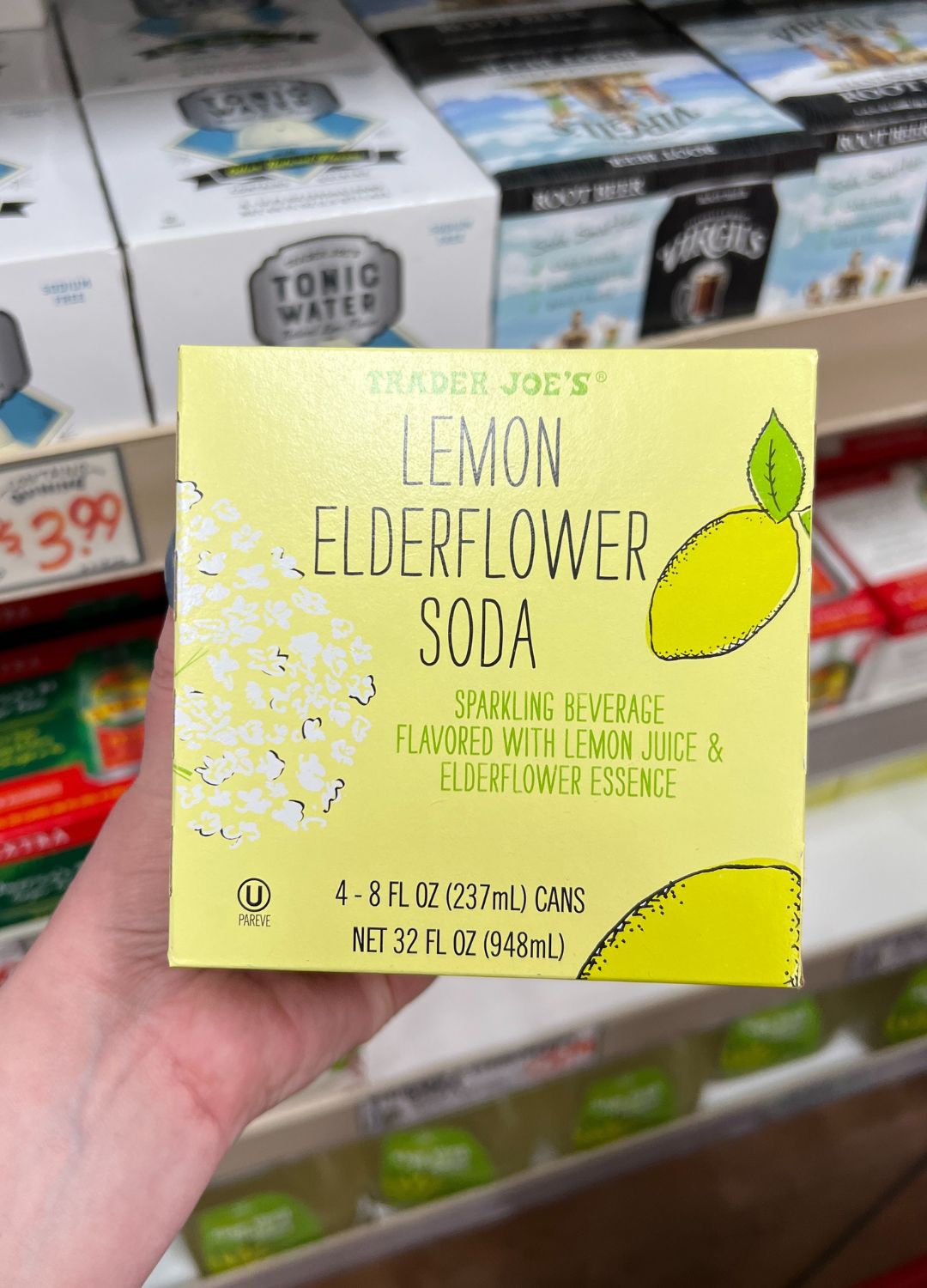Bottle of Trader Joe's Lemon Elderflower Soda.