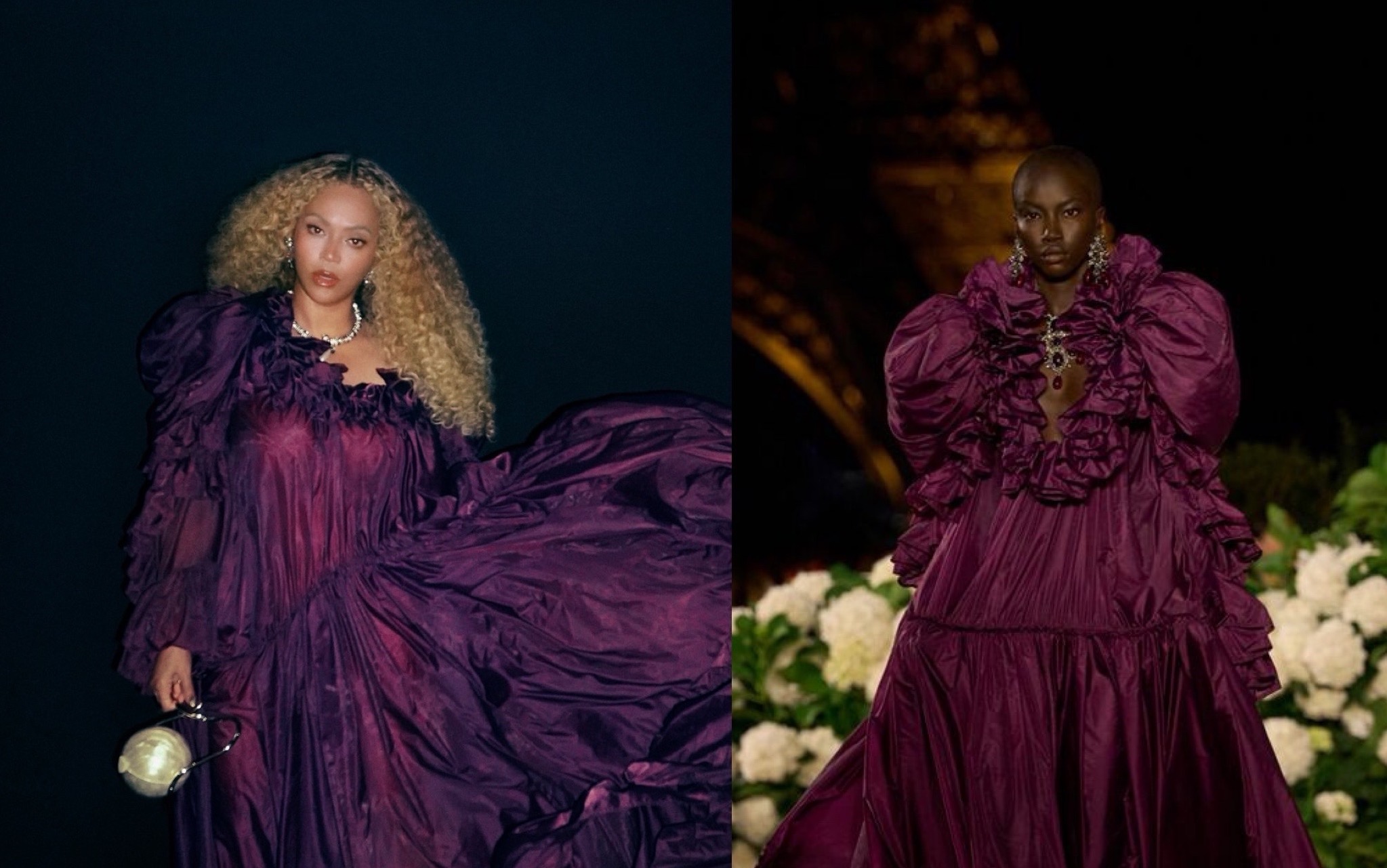 Beyoncé Debuts Plum Saint Laurent Taffeta Gown